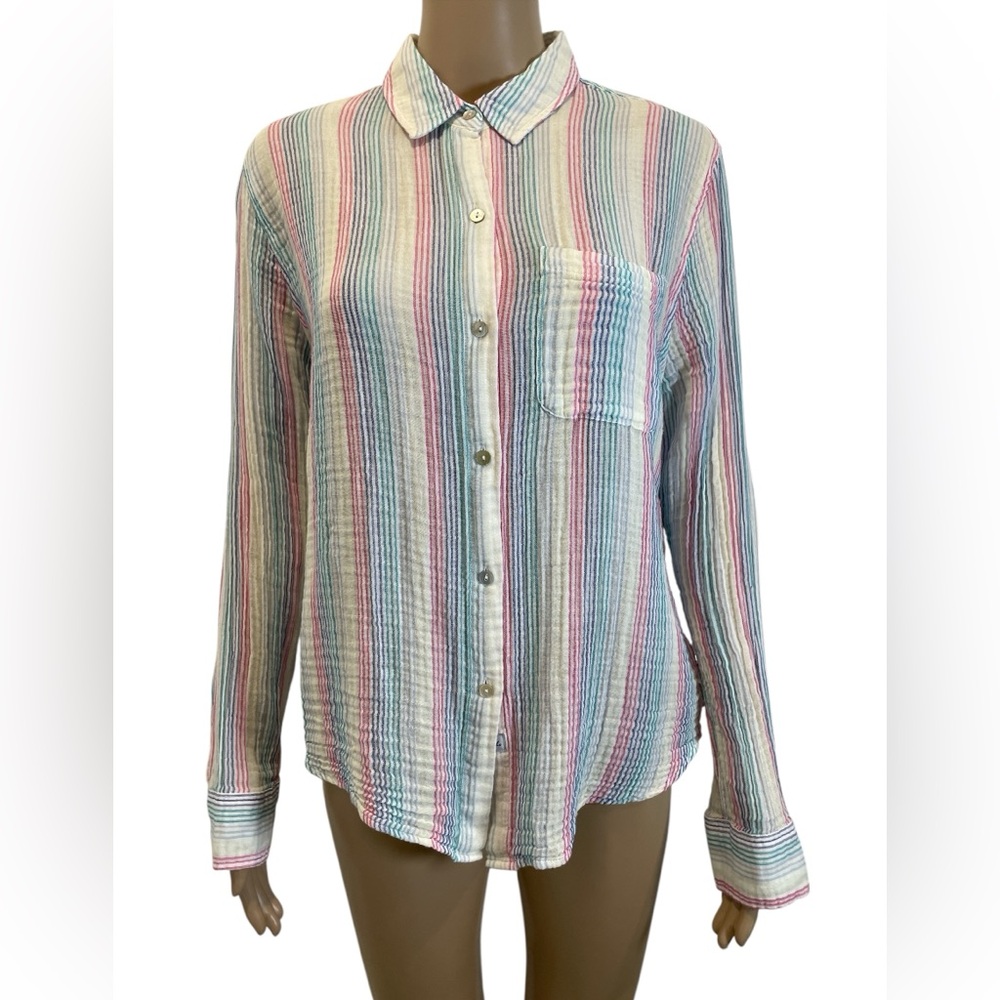 Rails Ellis Striped Multicolor Button-Up Long Sleeves Women's Blouse Top size M